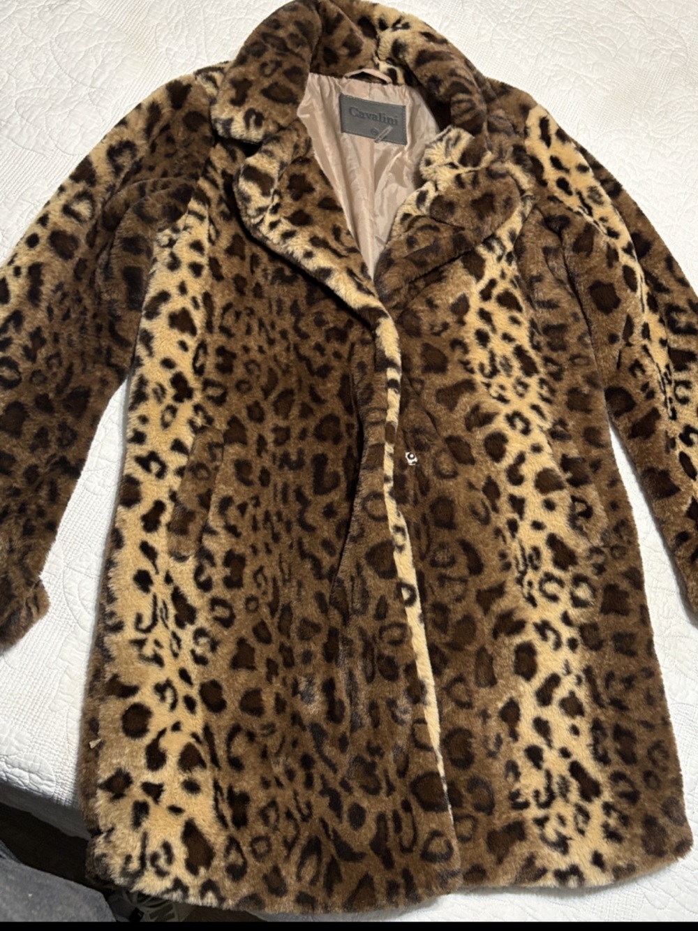 Cavalini Leopard Print Teddy Faux Fur Jacket in Brown & Tan